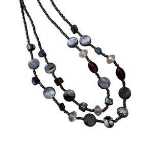 Brown Shell and Seed Bead Multi Strand Necklace